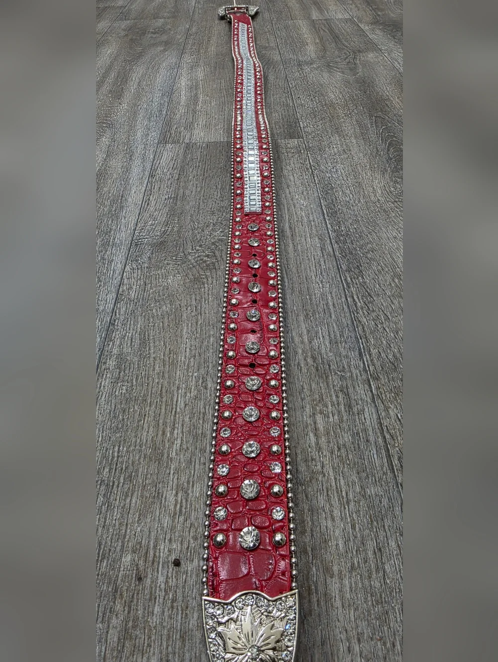 Women's Red & Silver Rhinestone Belt-Size SM